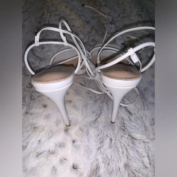 Lulus Majorine White Feather Lace-Up High Heel Sandals - Picture 9 of 9